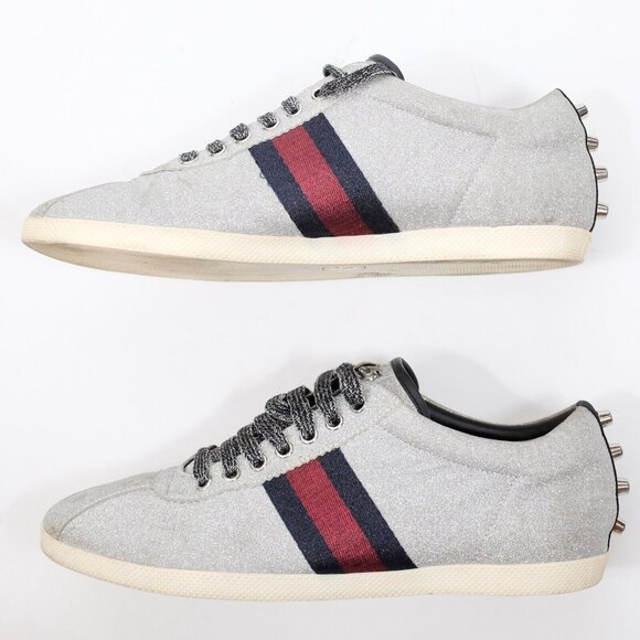 GUCCI ACE sneaker 9 US 9.5 silver glitter Web metallic studs - Picture 3 of 11
